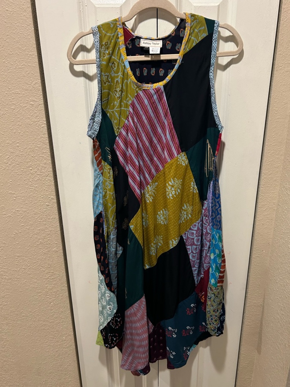 Ashley Taylor Patchwork Hippie Boho Paychedelic Made in India Swing Dress, 2X
